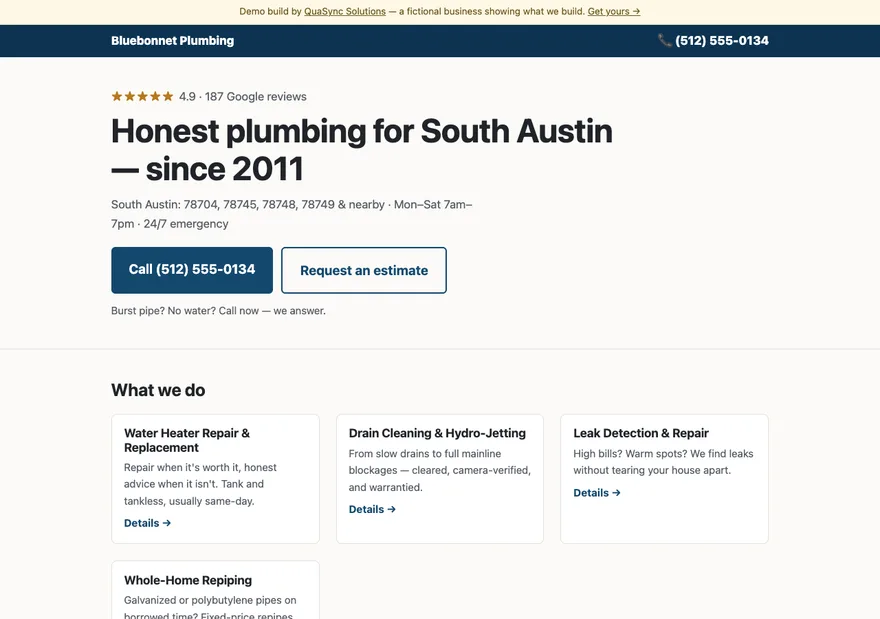 Bluebonnet Plumbing — live demo build