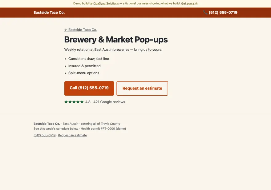 Eastside Taco Co. — Popups page