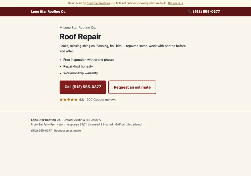 Lone Star Roofing Co. — Repair page