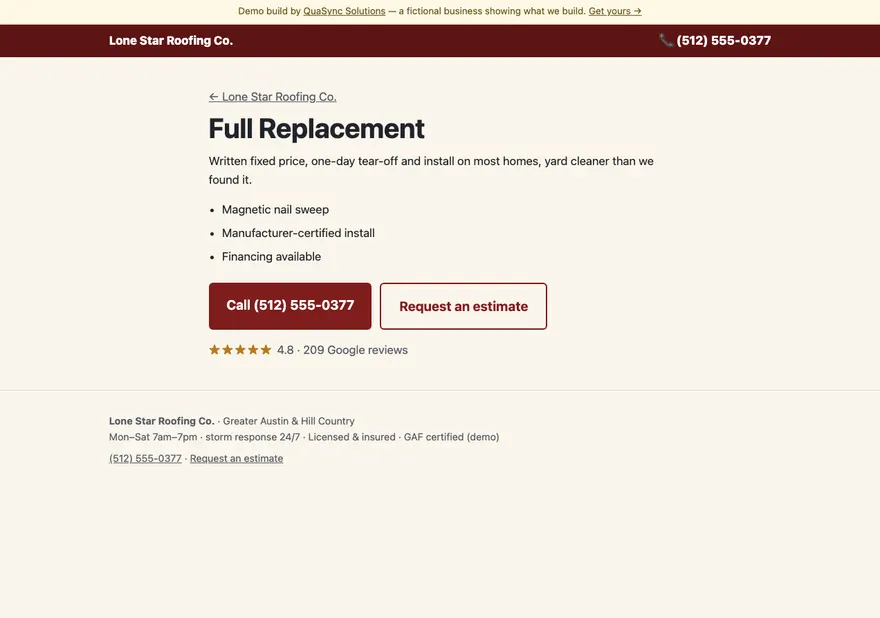 Lone Star Roofing Co. — Replacement page